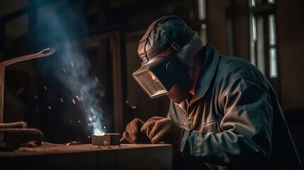 Industrial Welder With Torch and Protective Helmet. Generative AI