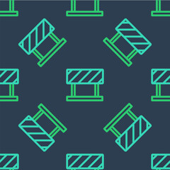 Line Road barrier icon isolated seamless pattern on blue background. Symbol of restricted area which are in under construction processes. Repair works. Vector
