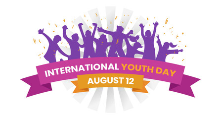 International Youth Day Banner With Young People Sillhouette Colorful Confetti Ornaments