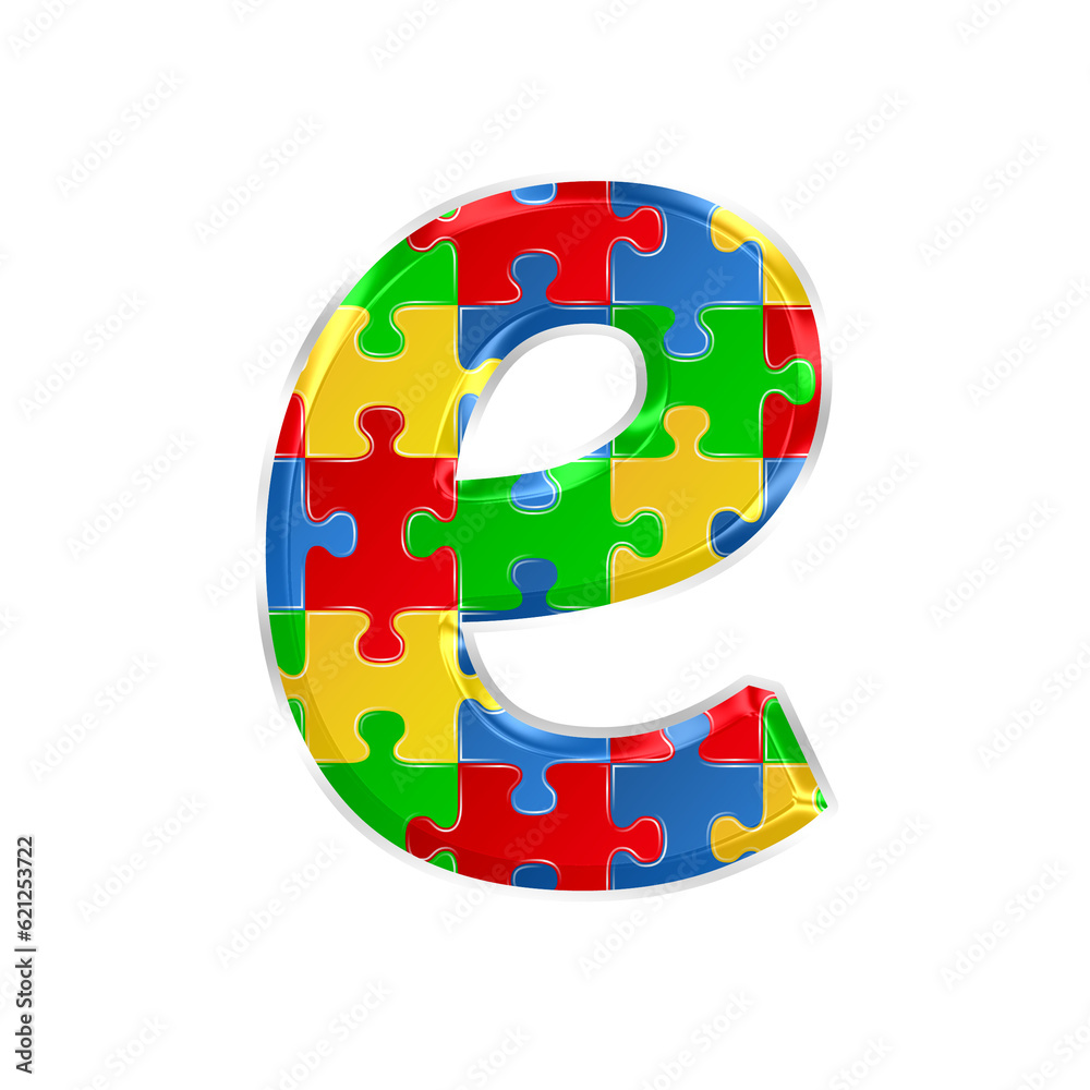 Fototapete colorful puzzle alphabet letter e, isolated on transparent background, lowercase. this is a part of 