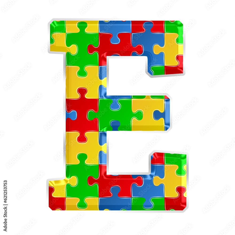 Fototapete colorful puzzle alphabet letter e, isolated on transparent background, uppercase. this is a part of 