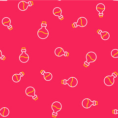Line Bottle with love potion icon isolated seamless pattern on red background. Happy Valentines day. Vector