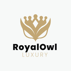 Elegant Owl With Royal Crown Logo Concept