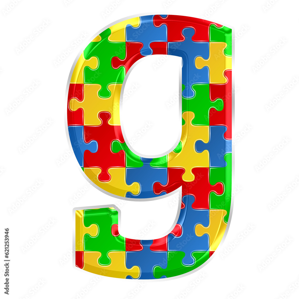 Fototapete colorful puzzle alphabet letter g, isolated on transparent background, lowercase. this is a part of 