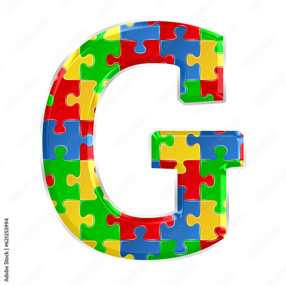 Fototapete colorful puzzle alphabet letter g, isolated on transparent background, uppercase. this is a part of 