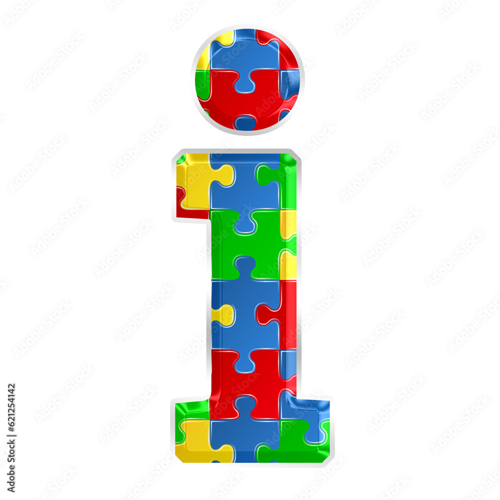 Fototapete Colorful puzzle alphabet letter i, isolated on transparent background, lowercase. This is a part of a set which also includes numbers, symbols, and shapes.