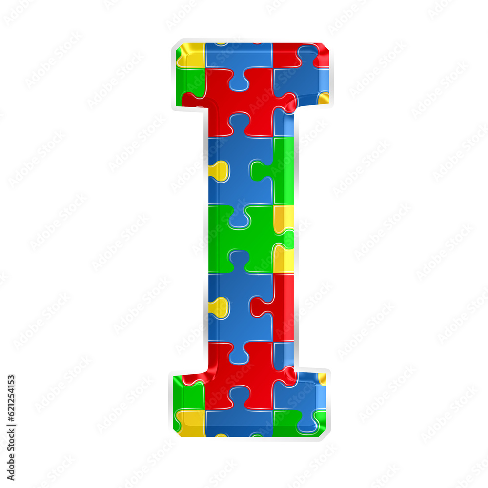 Fototapete colorful puzzle alphabet letter i, isolated on transparent background, uppercase. this is a part of 