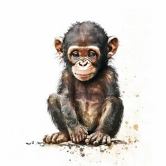 A painting of a monkey sitting on the ground created with Generative AI technology