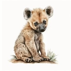A painting of a baby hyena sitting on the ground created with Generative AI technology