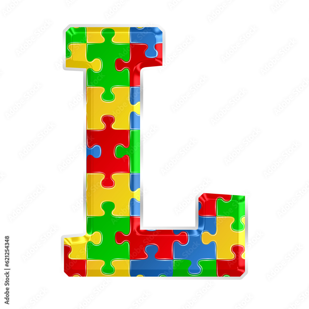 Fototapete colorful puzzle alphabet letter l, isolated on transparent background, uppercase. this is a part of 