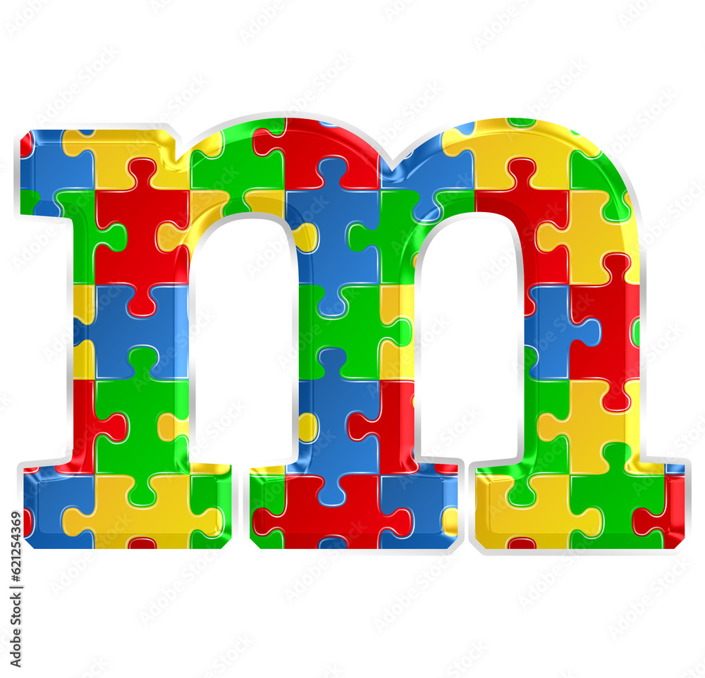 Fototapete colorful puzzle alphabet letter m, isolated on transparent background, lowercase. this is a part of 