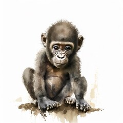 Fototapeta premium A baby gorilla sitting on the ground created with Generative AI technology