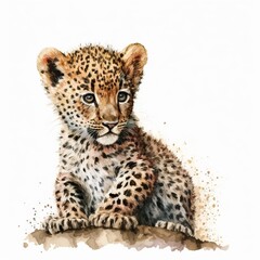 Fototapeta na wymiar A watercolor painting of a baby cheetah created with Generative AI technology