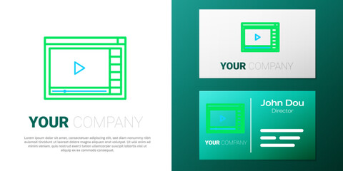 Line Online play video icon isolated on white background. Film strip with play sign. Colorful outline concept. Vector