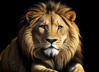 Fototapeta premium 凛々しいライオン、黒い背景