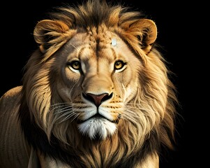 Fototapeta premium 凛々しいライオン、黒い背景