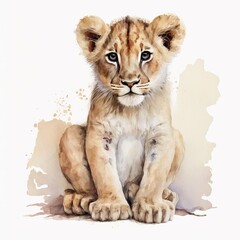 Obraz premium A painting of a lion cub sitting down created with Generative AI technology