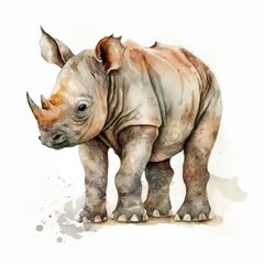 Fototapeta premium A watercolor painting of a rhinoceros created with Generative AI technology
