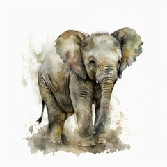 A watercolor painting of an elephant on a white background created with Generative AI technology