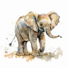 Fototapeta na wymiar A watercolor painting of an elephant on a white background created with Generative AI technology
