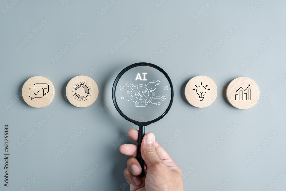 Aufkleber Ai technology concept. chat bot with AI Artificial Intelligence generate. Futuristic technology, robot in online system. Business in future to invest and make money create new idea.