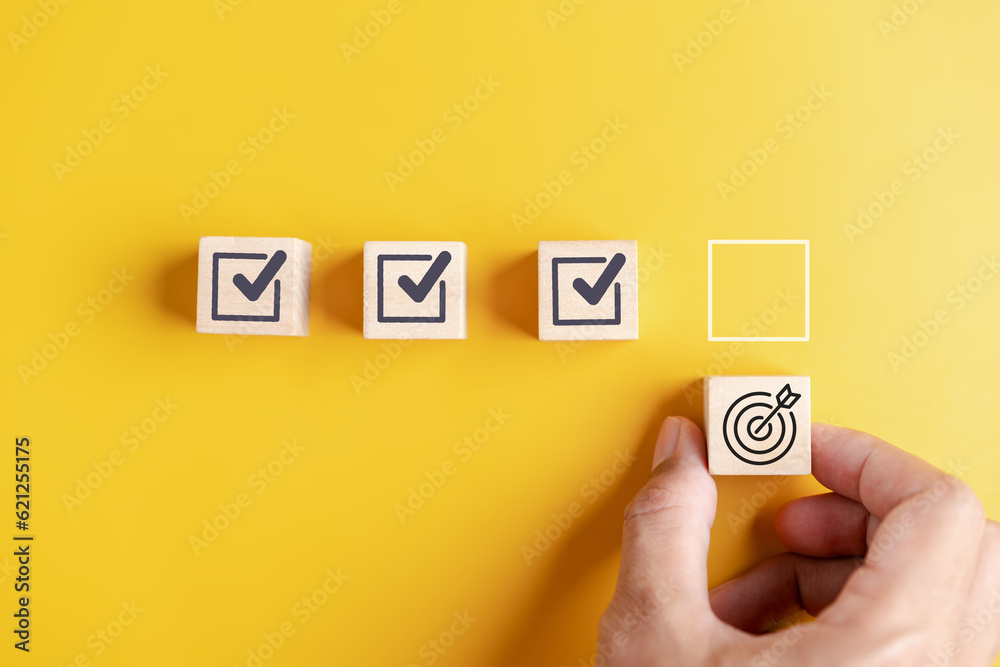 Poster checklist business target marketing quality management with quality iso guarantee assurance and impr