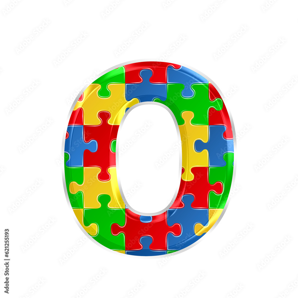 Fototapete colorful puzzle alphabet letter o, isolated on transparent background, lowercase. this is a part of 