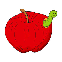 Apple Worm, illustration of an apple with a worm inside. Vector illustration isolated on white background.