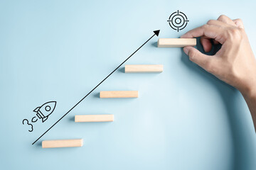 Shortcut to goal success business growth or compound interest with rocket launch icon, investment...