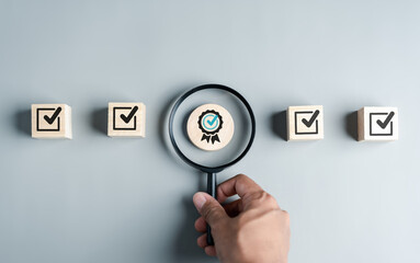 Checklist Quality management with Quality Assurance approval guarantee symbol and improvement....