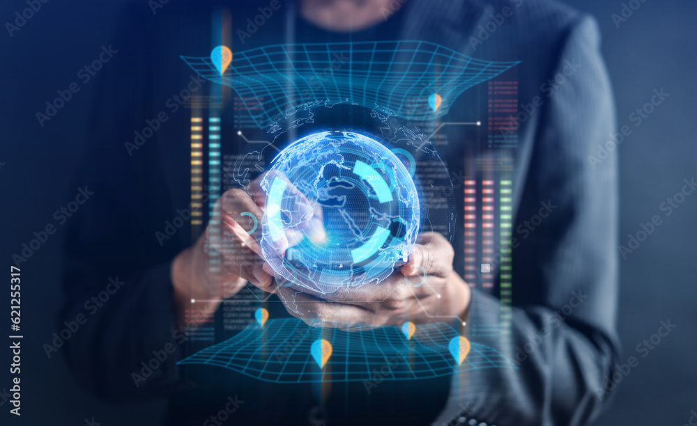 Poster global digital online business marketing strategy on website advertising, searching and data analyzi