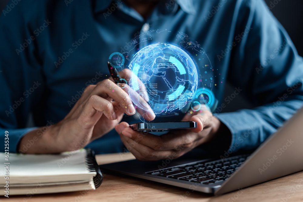Poster global digital online business marketing strategy on website advertising, searching and data analyzi