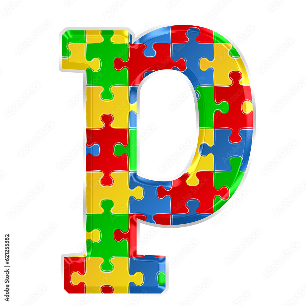 Fototapete colorful puzzle alphabet letter p, isolated on transparent background, lowercase. this is a part of 