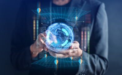 Global Digital online business marketing strategy on website advertising, searching and data analyzing marketing product on web technology statistic online business.