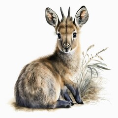 A painting of a baby gazelle sitting on the ground created with Generative AI technology