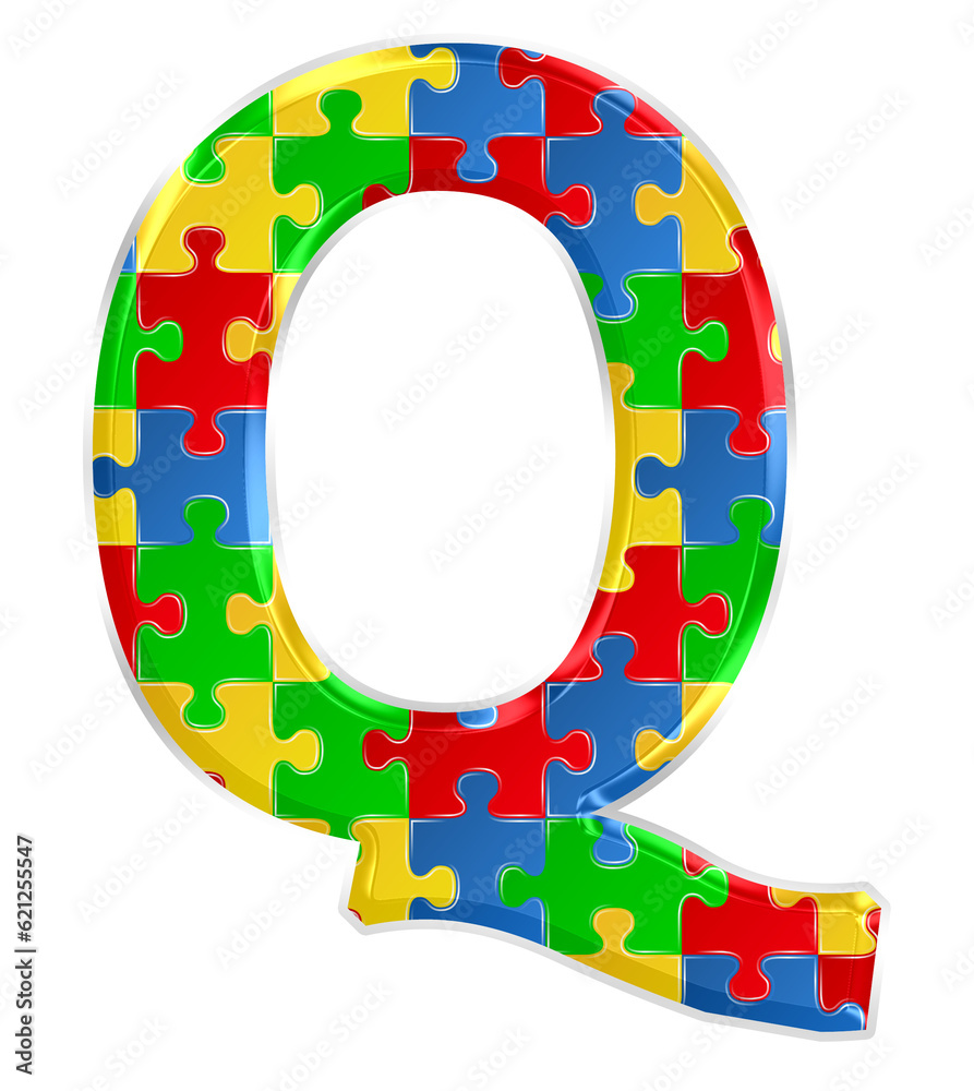 Fototapete colorful puzzle alphabet letter q, isolated on transparent background, uppercase. this is a part of 