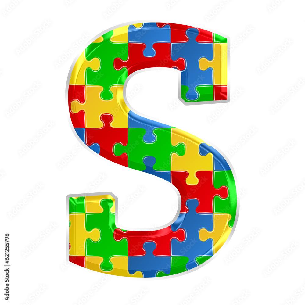 Fototapete colorful puzzle alphabet letter s, isolated on transparent background, uppercase. this is a part of 