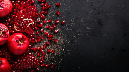 A composition of pomegranate seeds scattered on a textured surface, creating a visually captivating pattern Generative AI