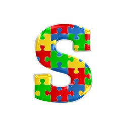Colorful puzzle alphabet letter s, isolated on transparent background, lowercase. This is a part of a set which also includes numbers, symbols, and shapes.