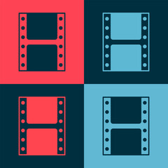 Pop art Play video icon isolated on color background. Film strip sign. Vector