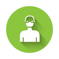 White Swimmer athlete icon isolated with long shadow background. Green circle button. Vector