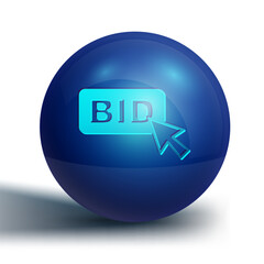 Blue Bid icon isolated on white background. Auction bidding. Sale and buyers. Blue circle button. Vector