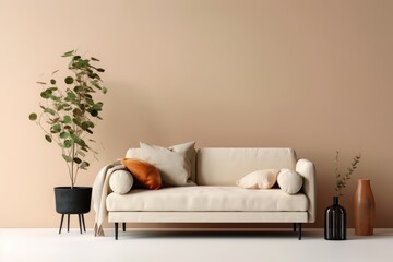 Interior design of living room with copy space. Minimalist home decor. Generative AI