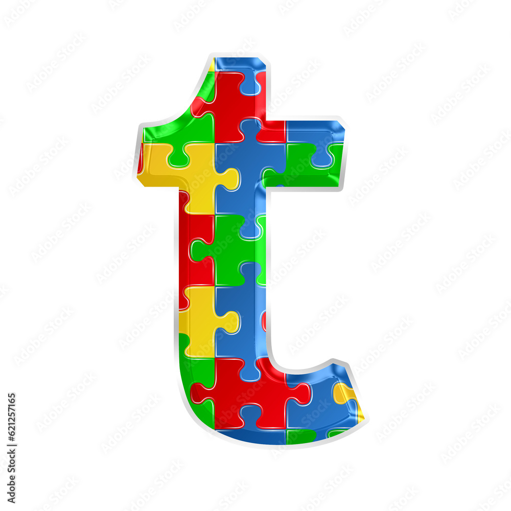 Fototapete colorful puzzle alphabet letter t, isolated on transparent background, lowercase. this is a part of 