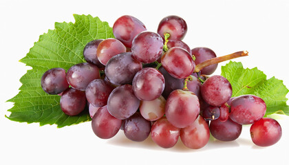Red grape with foliage isolated on white