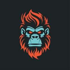 Chimp face silhouette logo, vector clipart of a monkey head. Unique illustration style for an iconic primate symbol.