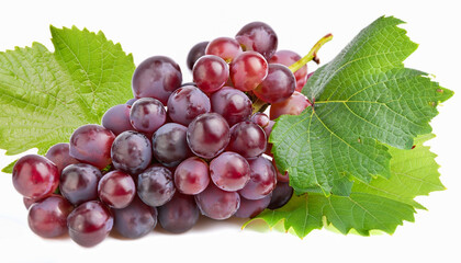 Red grape with foliage isolated on white