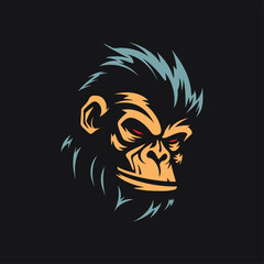 Chimp face silhouette logo, vector clipart of a monkey head. Unique illustration style for an iconic primate symbol.