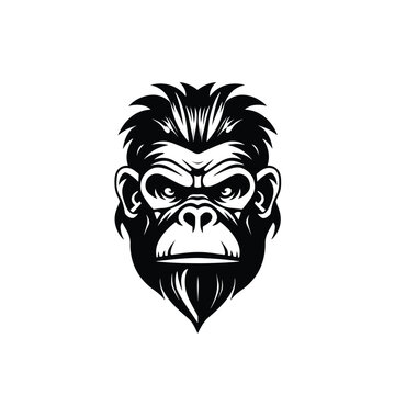 Chimp face silhouette logo, vector clipart of a monkey head. Unique illustration style for an iconic primate symbol.