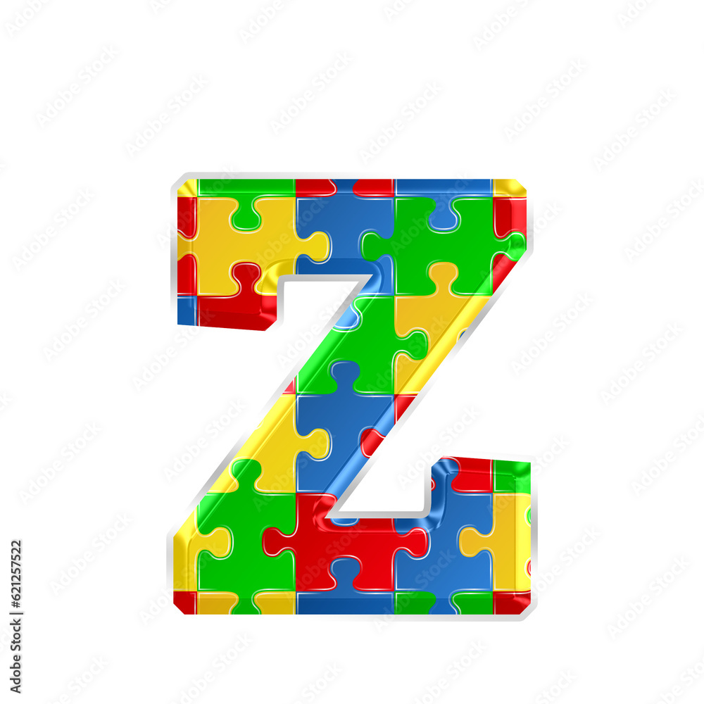 Fototapete colorful puzzle alphabet letter z, isolated on transparent background, lowercase. this is a part of 